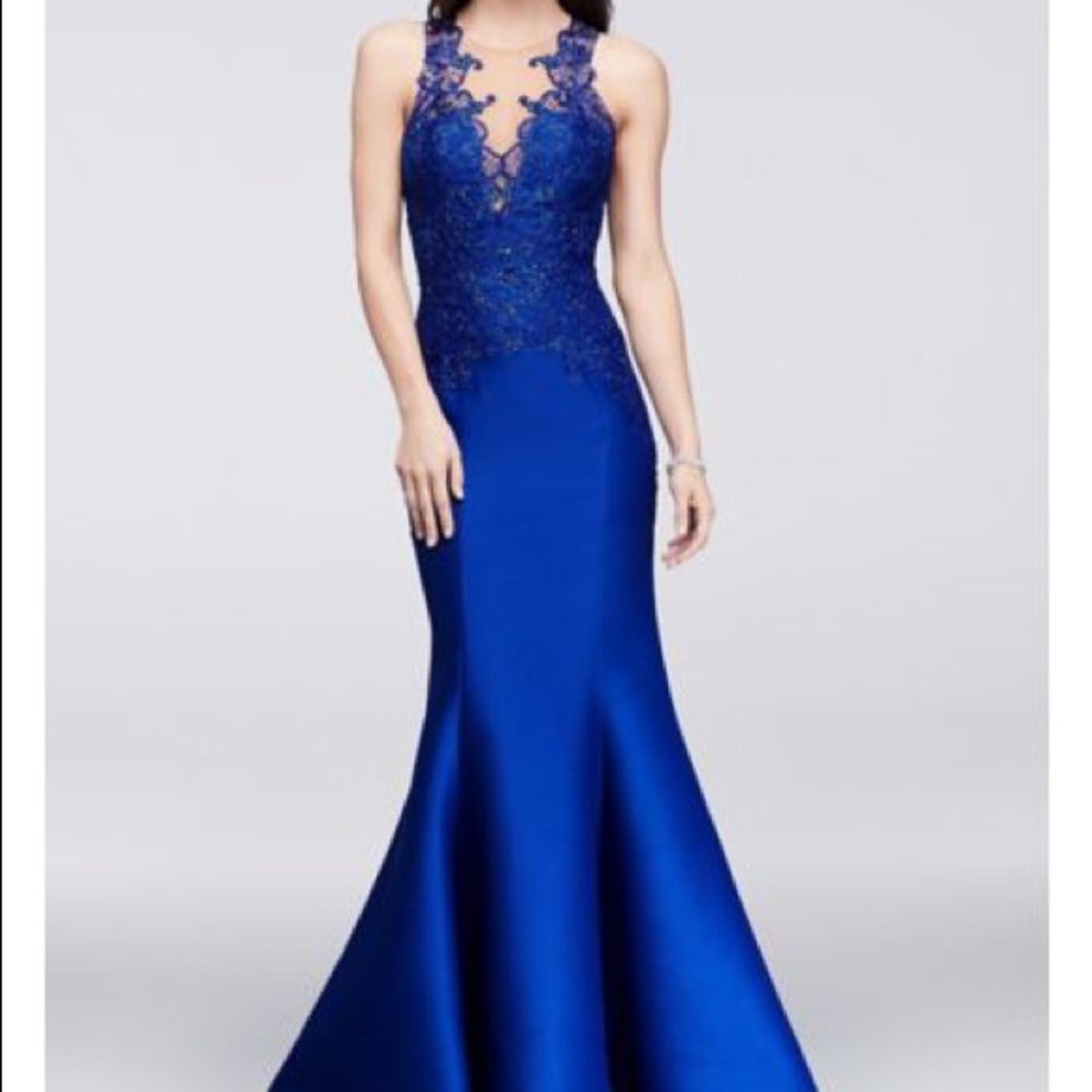 trumpet illusion neck beaded prom dress